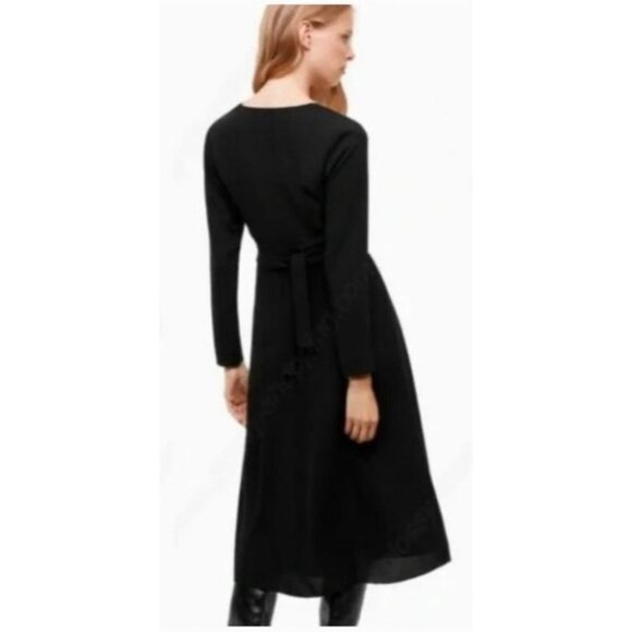 Aritzia Wilfred Black Aubagne Midi Dress Adjustable Wrap w/optional cutout 10 - Picture 3 of 16